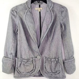 Free People Women's Cropped Blazer Jacket Smocked Pockets Rushed Casual Sz Small